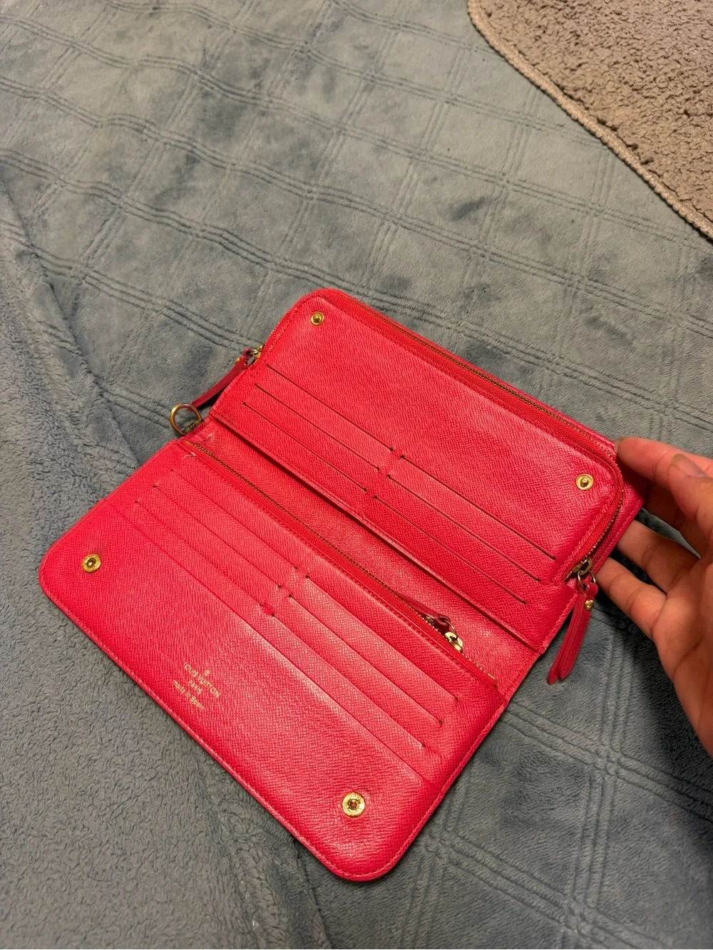 Louis Vuitton Red and Brown Monogram Phone Wallet with Gold Accent/KIMONO